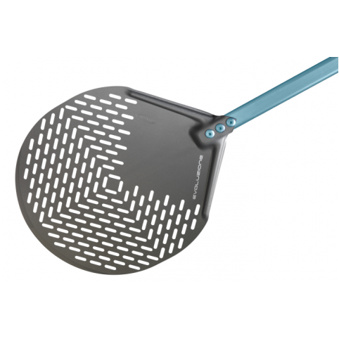 Evoluzione perforated round pizza peel, S.H.A. aluminum
