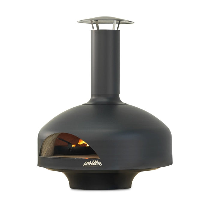 polito giotto wood fired pizza oven in copper with benchstand